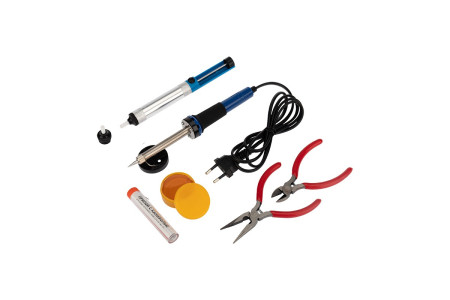 Набор для пайки №13 (паяльник 30Вт, подставка, канифоль, припой, бокорезы, тонкогубцы) (TL-1013) REXANT